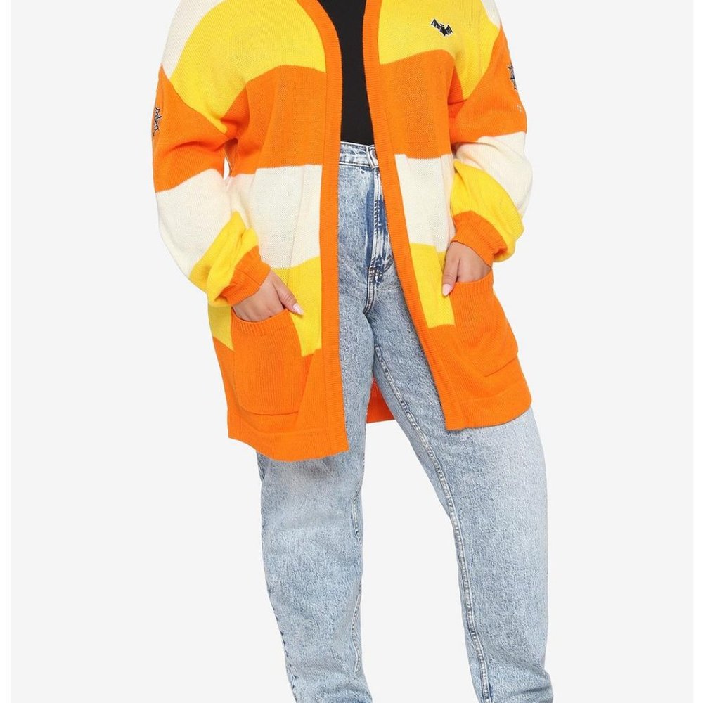 HP🎊🎊🎃Disney Mickey Mouse Halloween Candy Corn Stripe Girls Open Cardigan - Picture 12 of 15